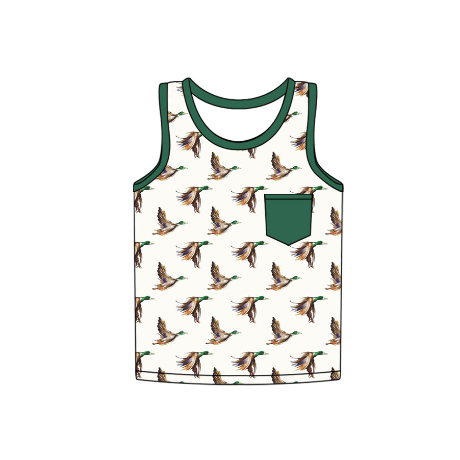 Green sleeveless pocket duck kids boys summer shirt