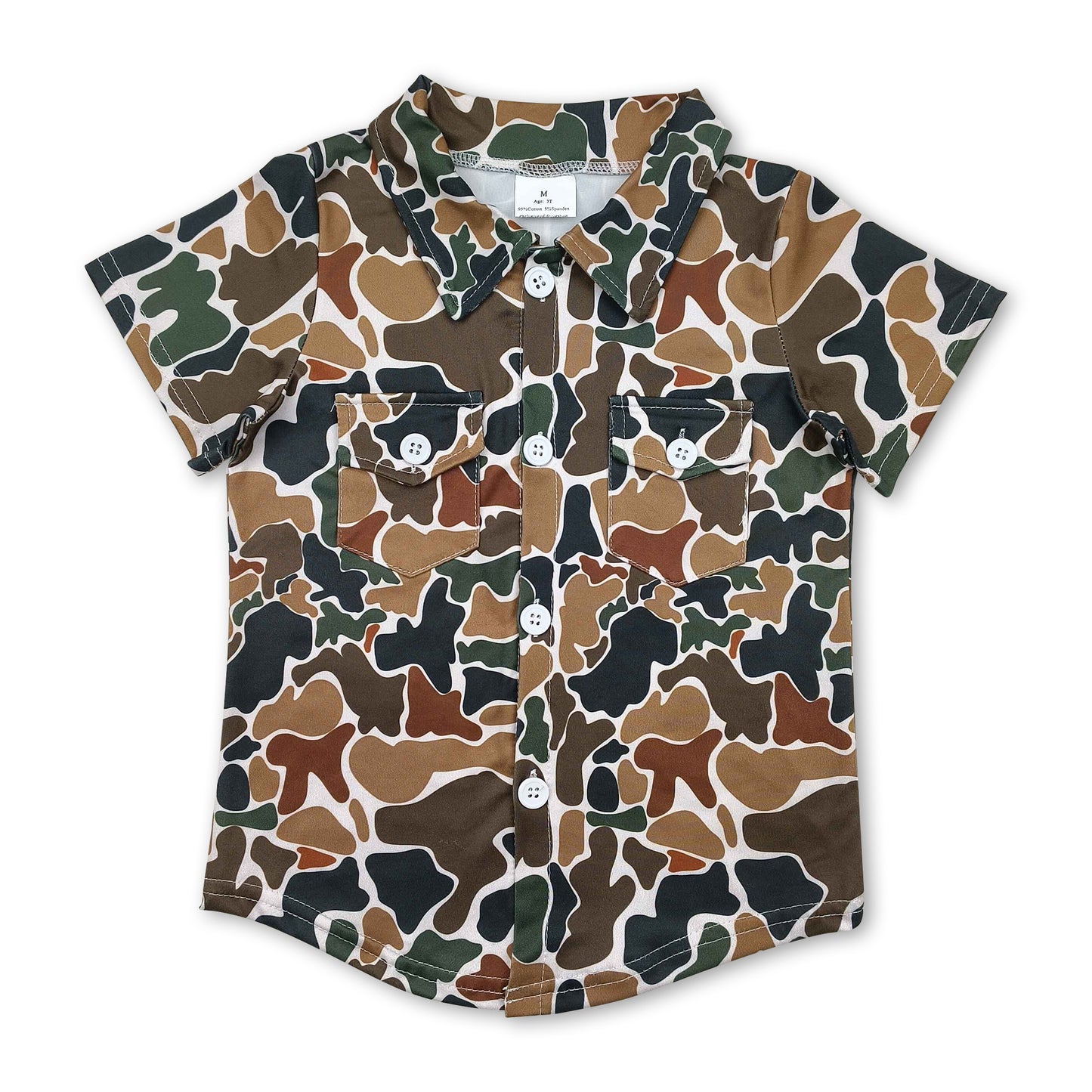 Short sleeves dark camo pockets kids boys button down shirt