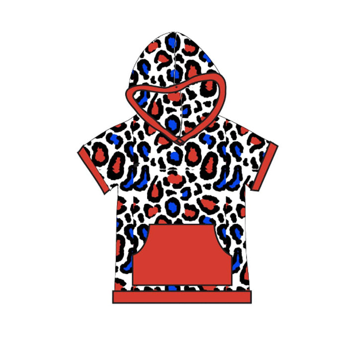 Red blue leopard pocket kids 4th of july hoodie