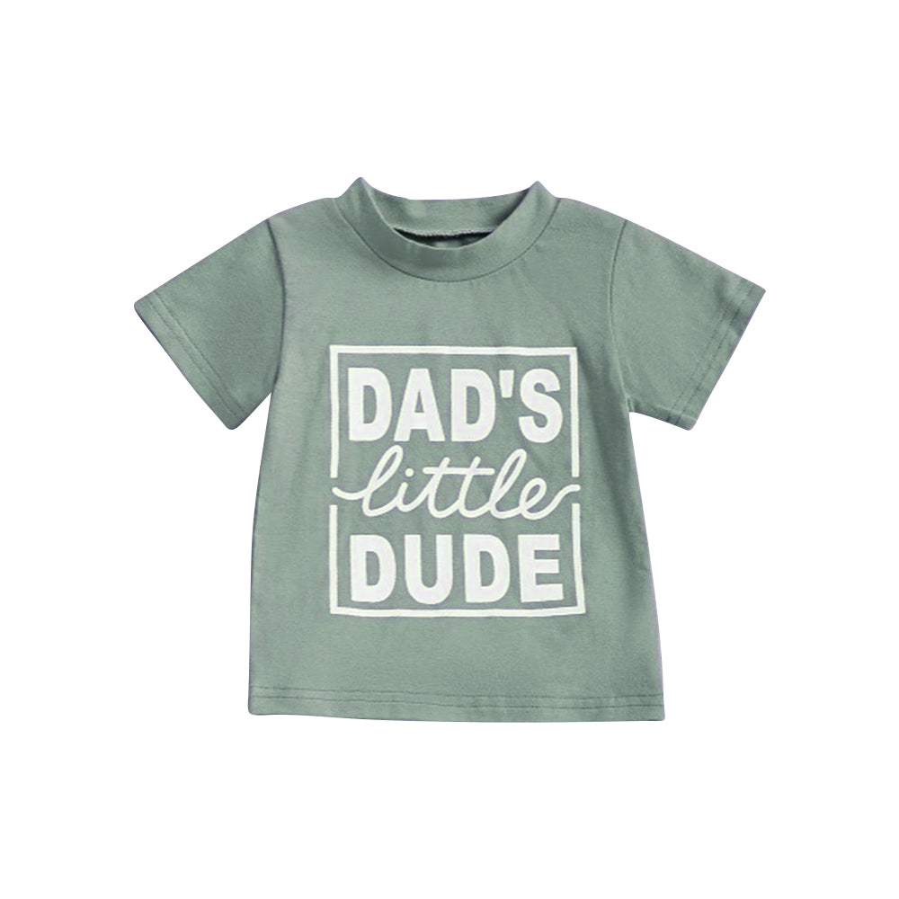Green short sleeves dad's little dude kids boys shirt
