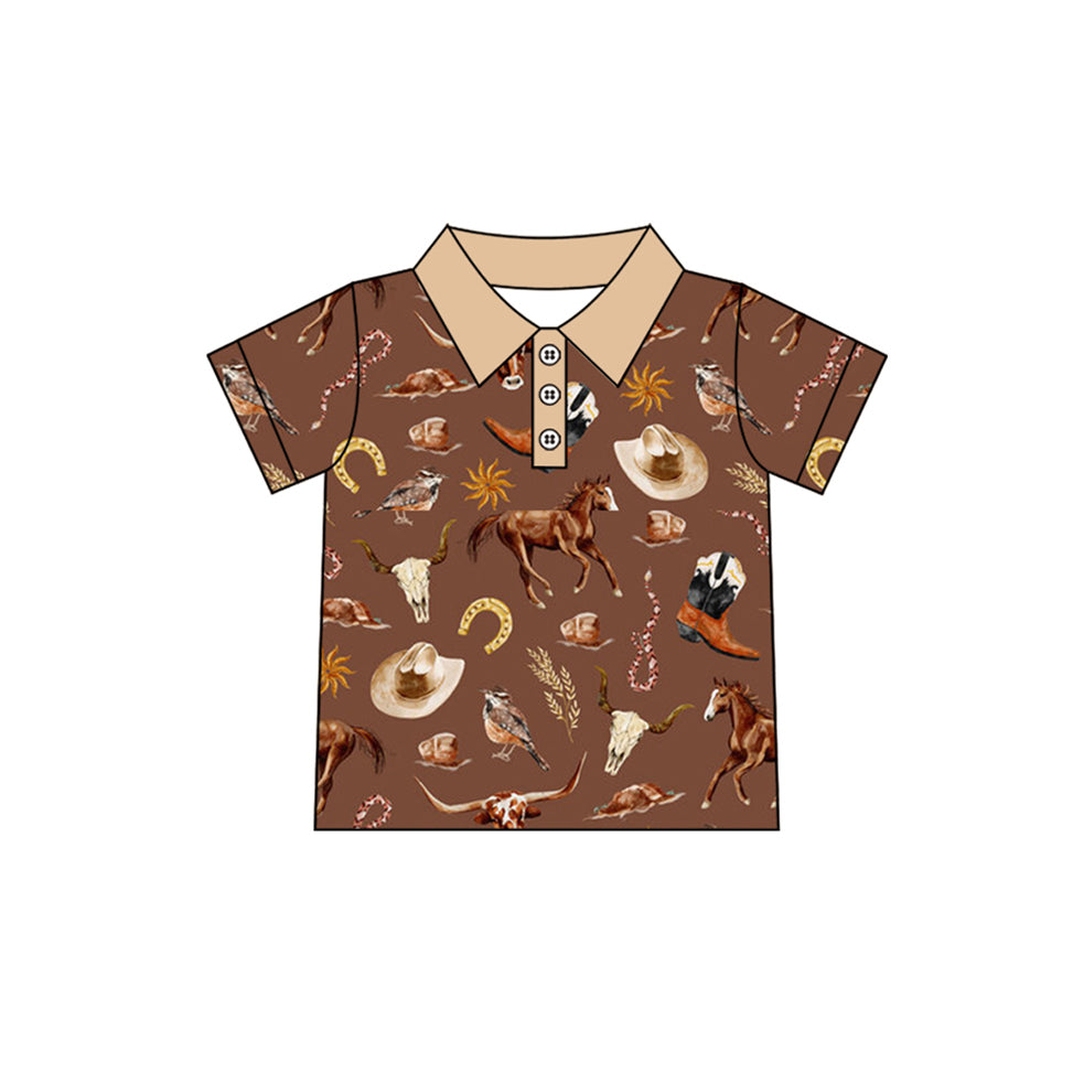 Short sleeves horse western kids boys polo shirt