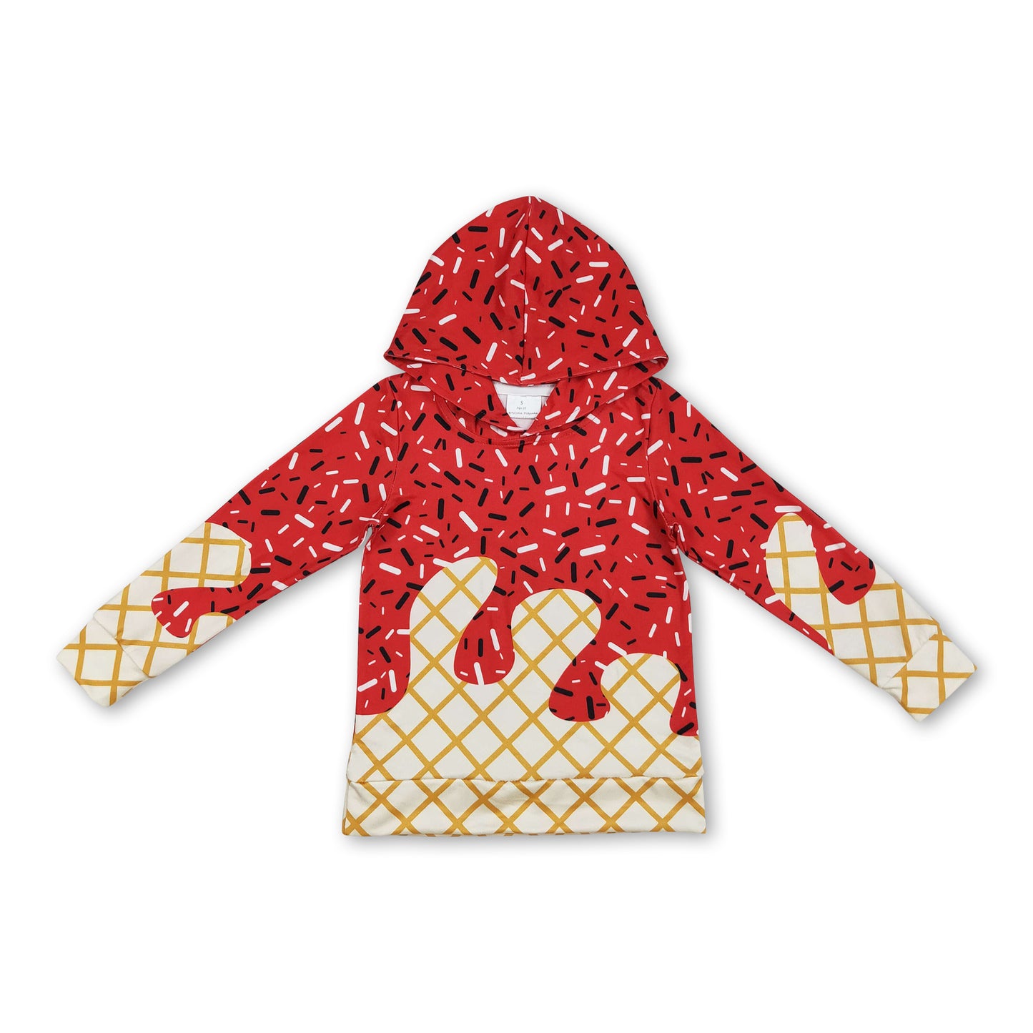 Long sleeves red ice cream sprinkle baby kids team hoodie