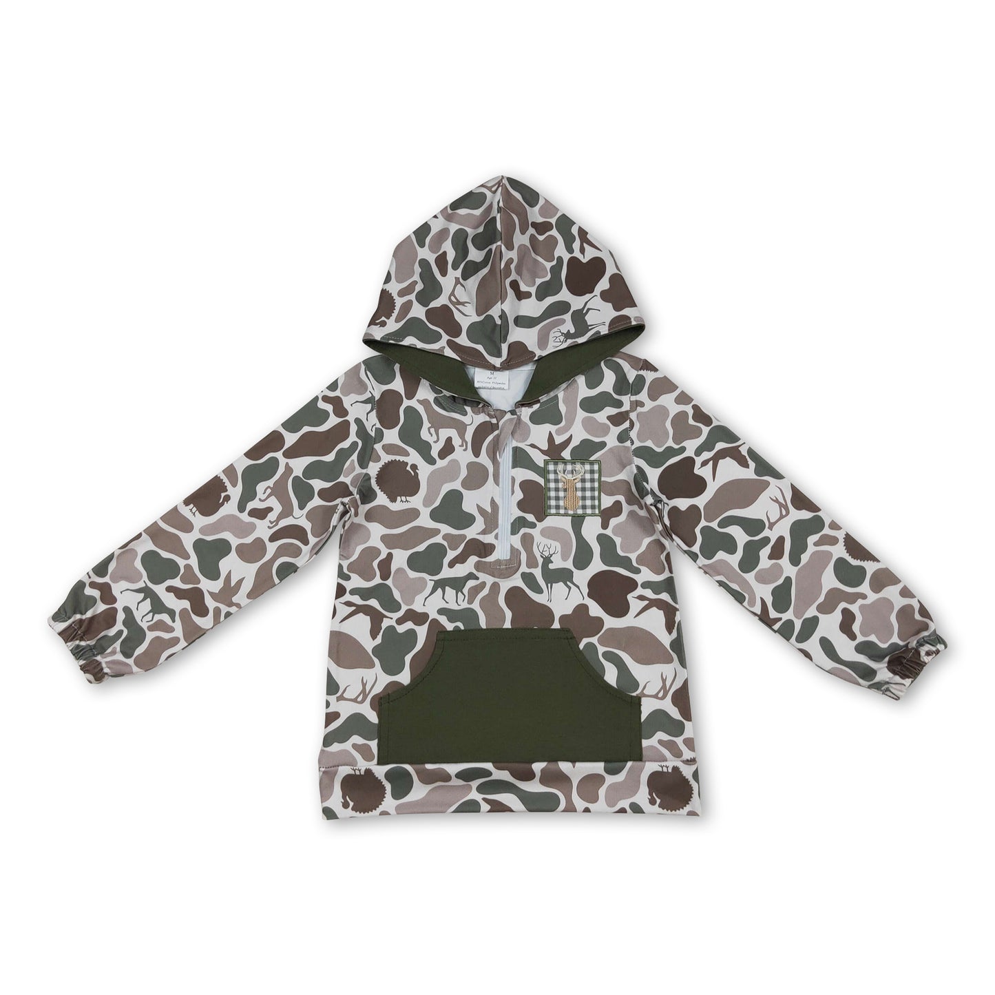 Long sleeves pocket duck deer dog camo kids boys zipper hoodie