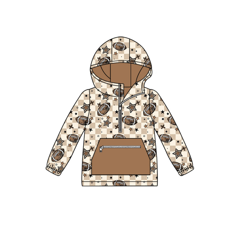 Long sleeves plaid football stars kids boys zip hoodie