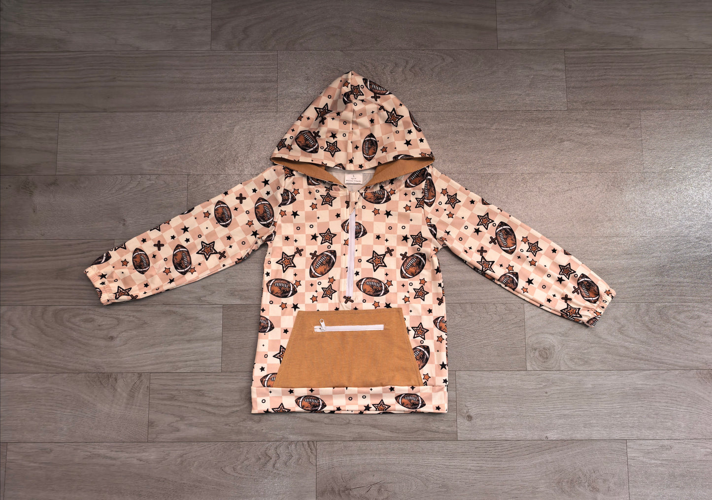 Long sleeves plaid football stars kids boys zip hoodie