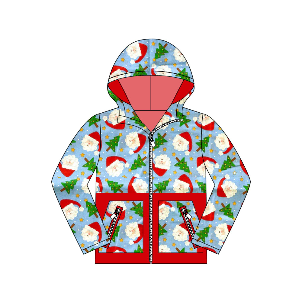 Santa Christmas tree pockets kids hooded jacket