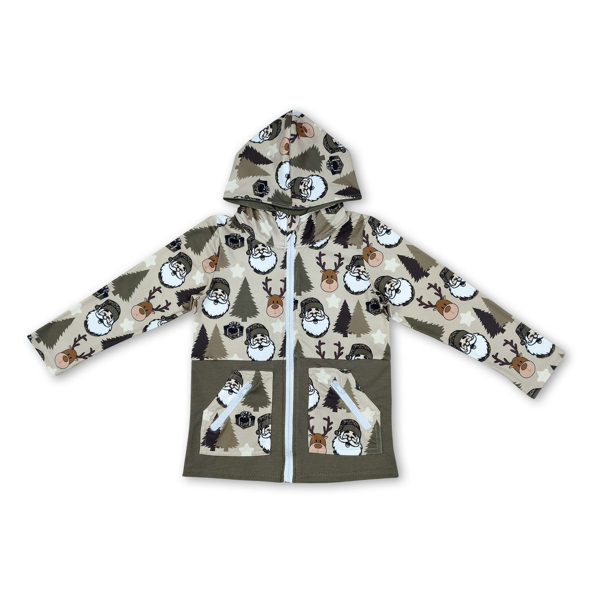 Camo Christmas hat santa kids hooded jacket