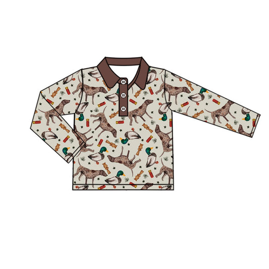 Long sleeves hunting dog duck call kids boys polo shirt