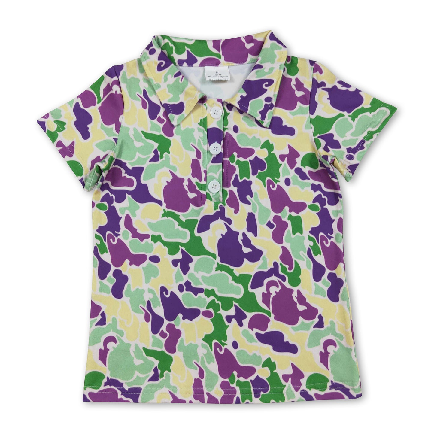 Purple green yellow camo kids boys mardi gras polo shirt