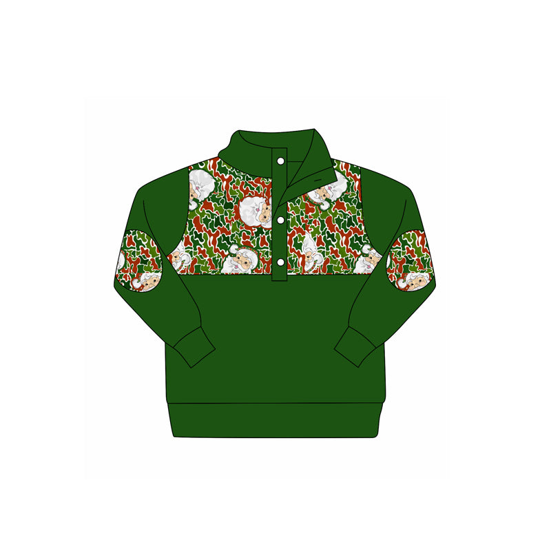 Red green camo santa kids boys Christmas pullover