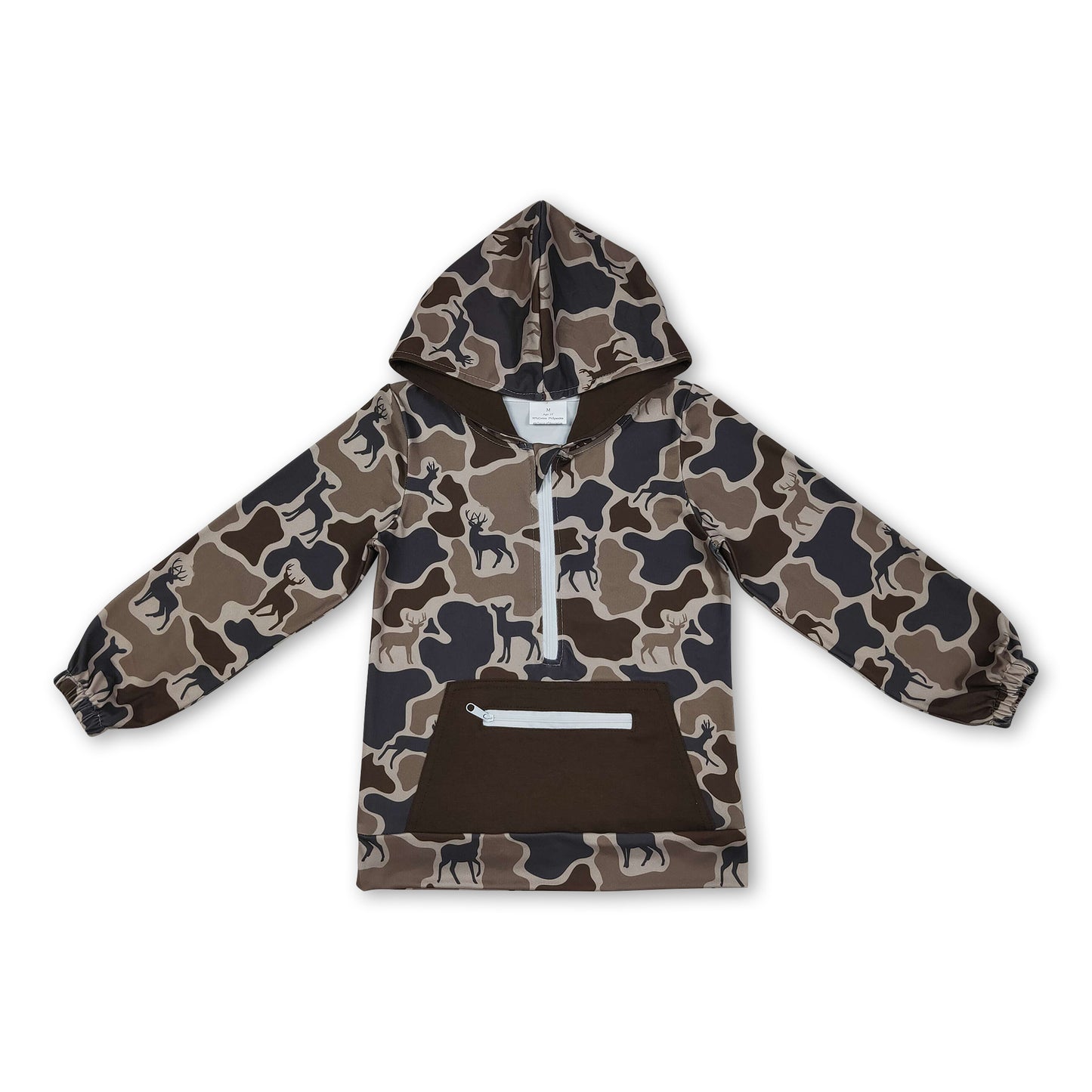 Long sleeves camo deer pocket zipper boy hoodie