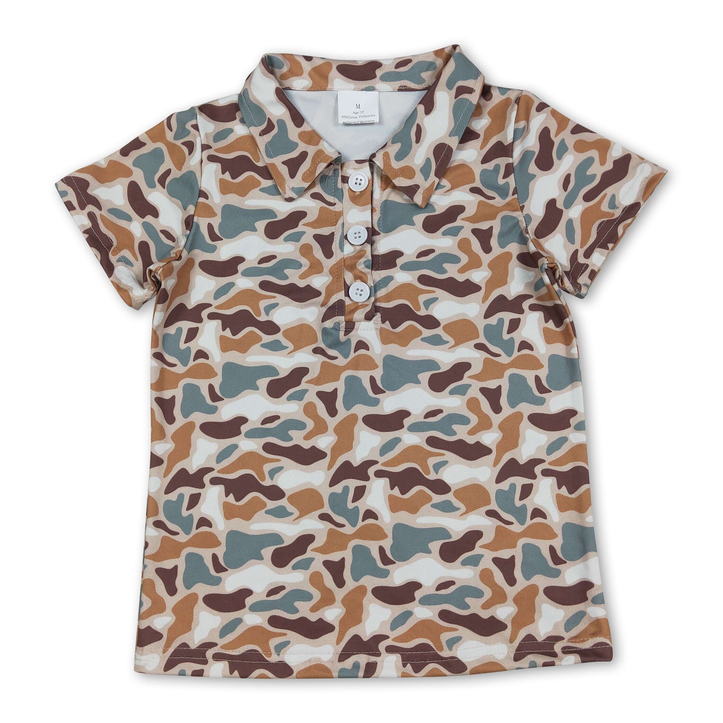 Short sleeves white brown camo kids boys polo shirt