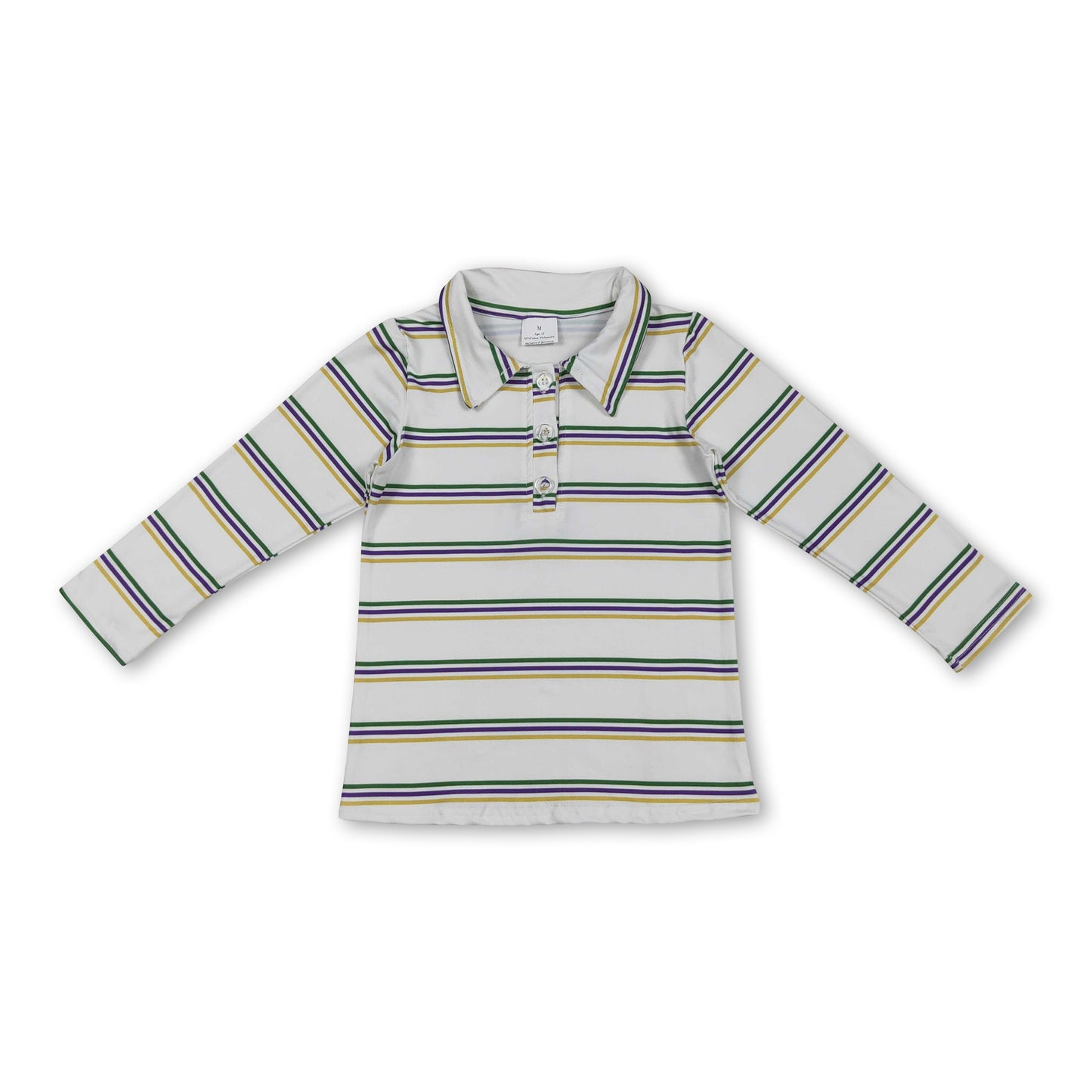 Green purple yellow stripe boys Mardi Gras polo shirt