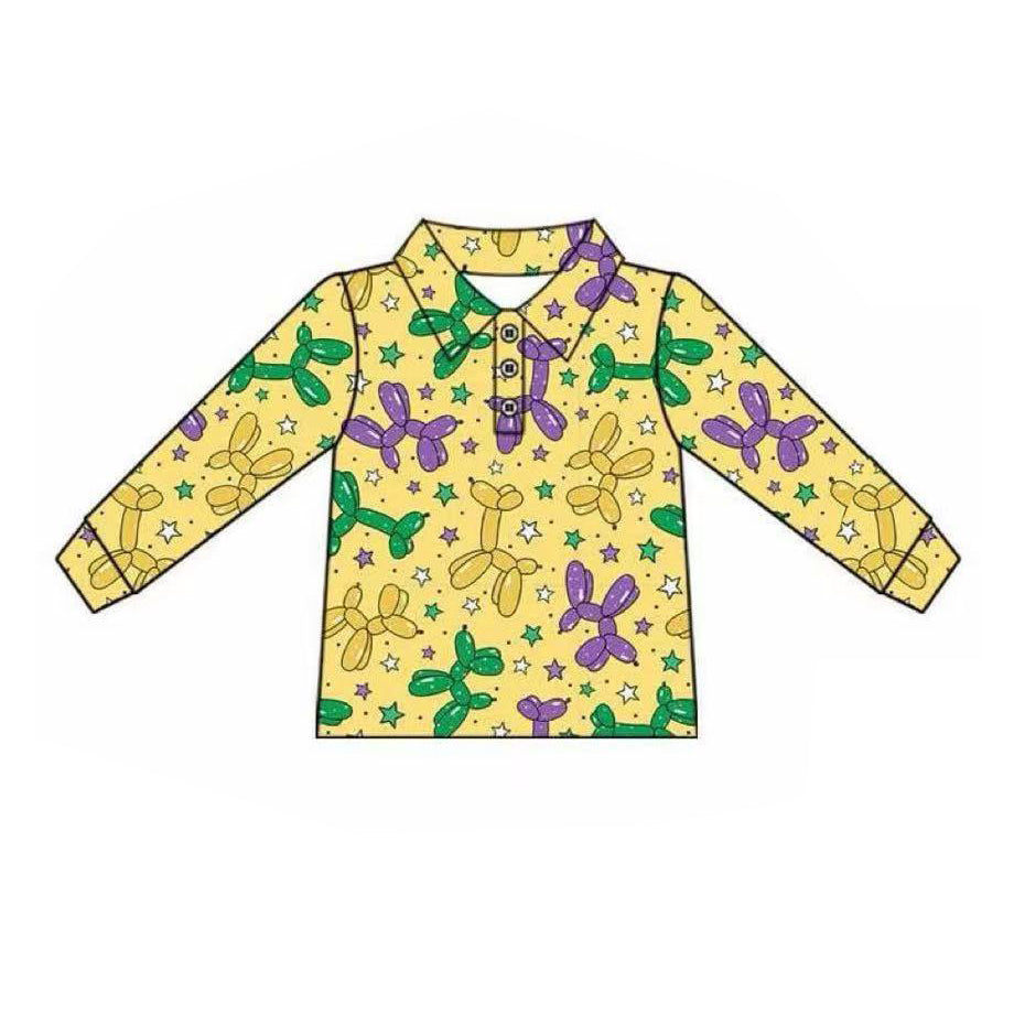 yellow long sleeves purple green balloon kids boys shirt