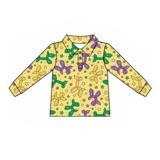 yellow long sleeves purple green balloon kids boys shirt