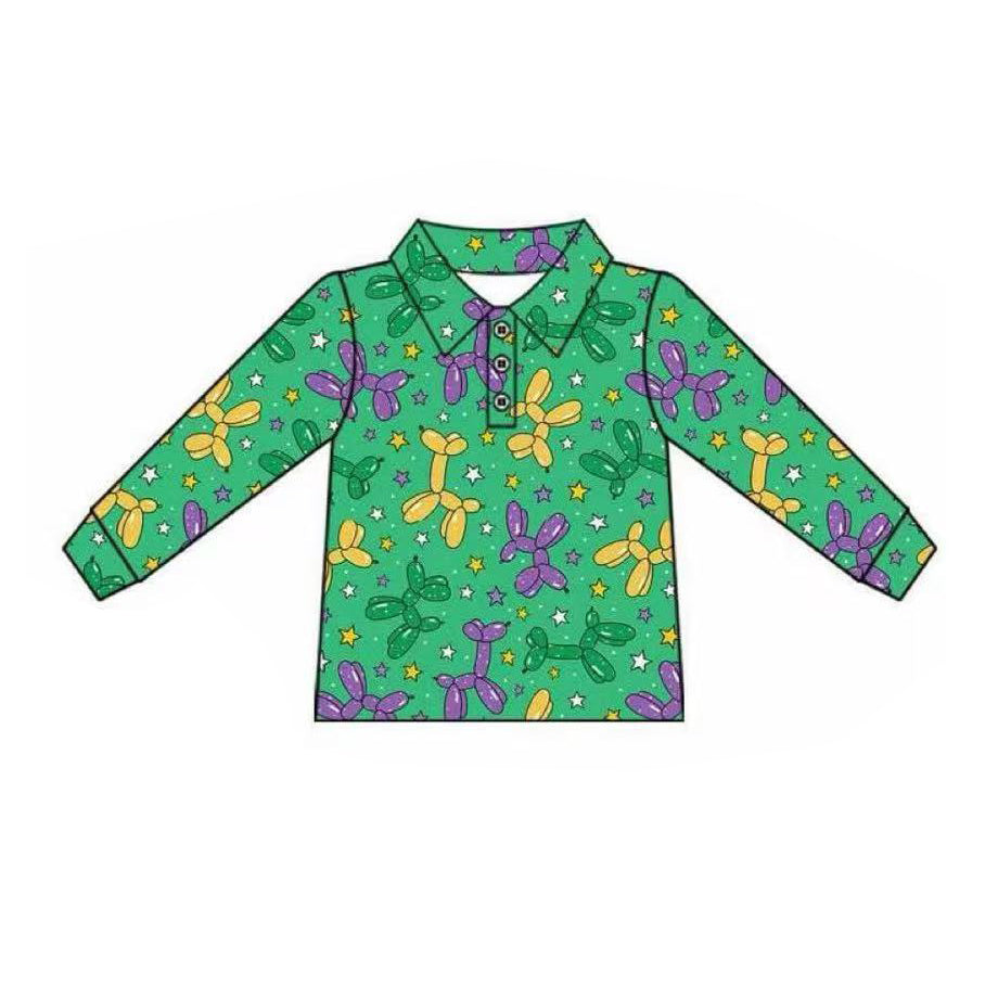 green long sleeves purple yellow balloon kids boys shirt