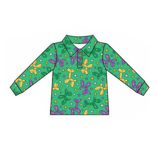 green long sleeves purple yellow balloon kids boys shirt