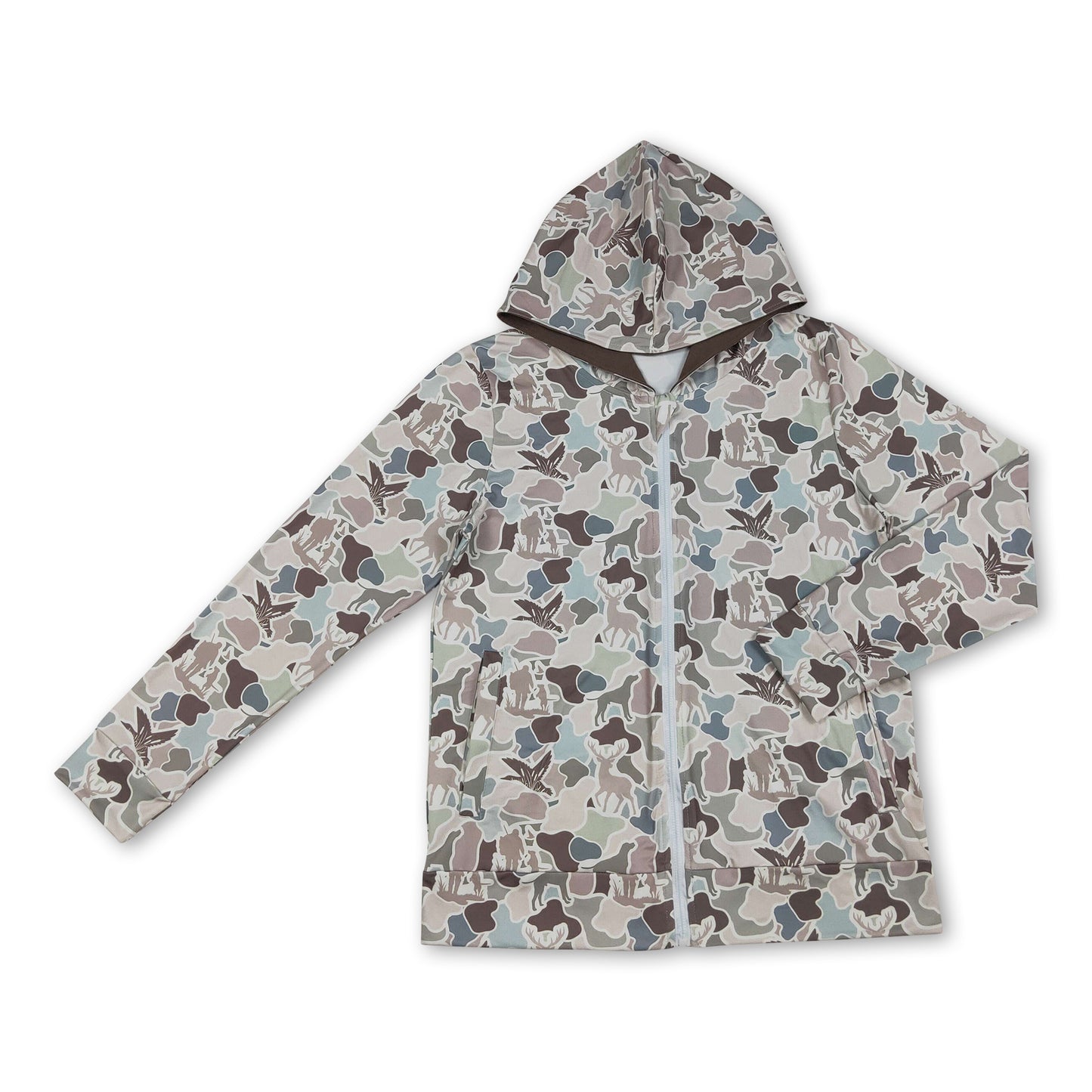 Hunting dog deer duck camo adult men zipper hooded jacket