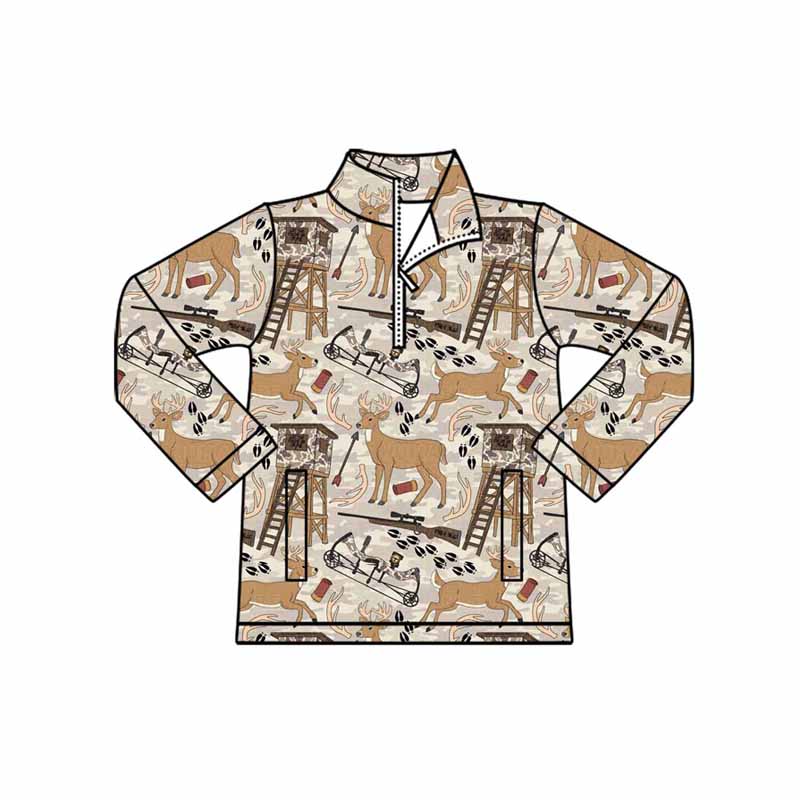 western deer print long sleeves kids boys pullover