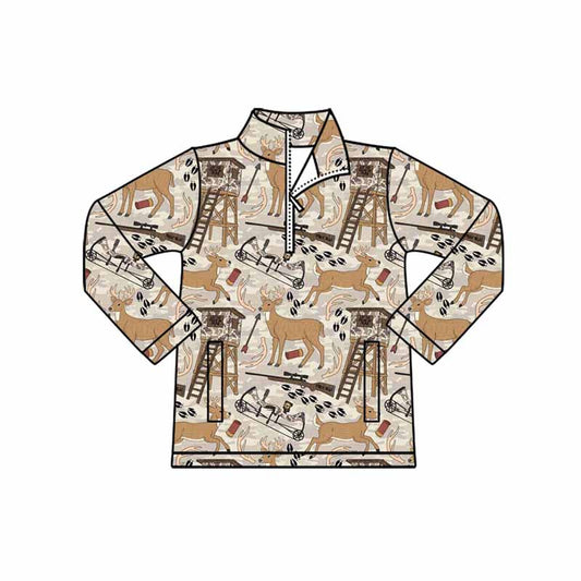 western deer print long sleeves kids boys pullover