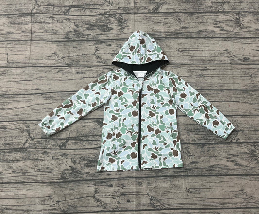 Green camo deer duck hunting boys zipper hooded jacket
