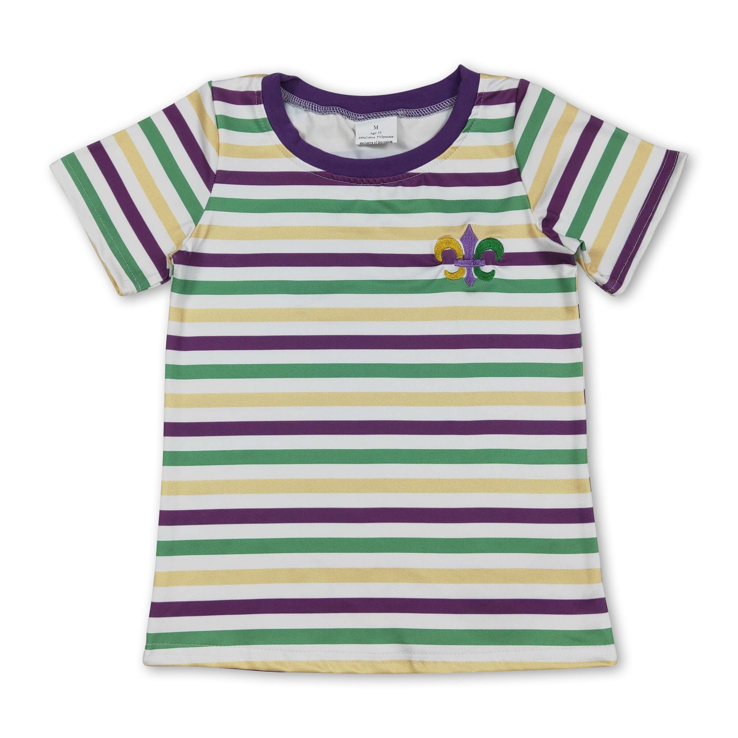 Short sleeves purple yellow green stripe boys Mardi Gras shirt