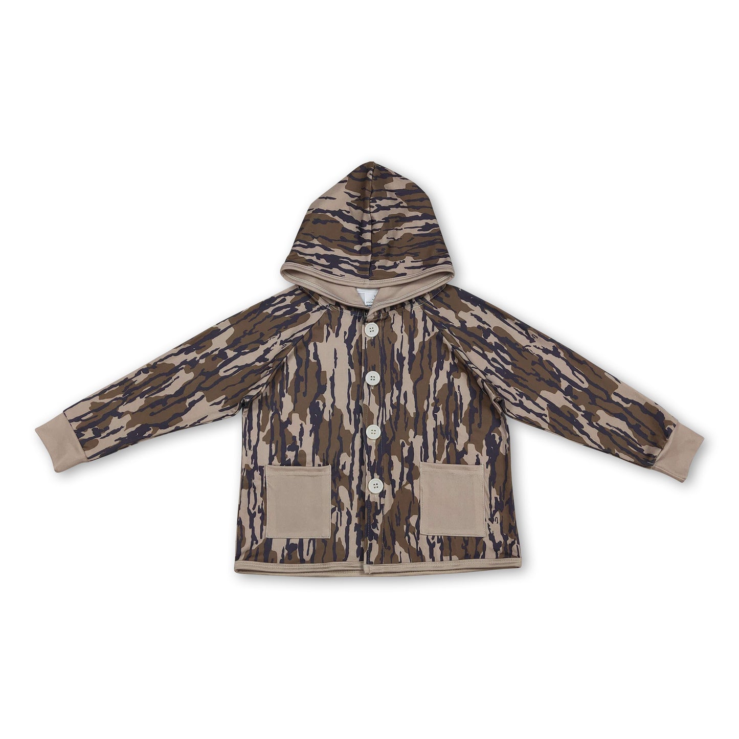 Khaki pockets camo kids boys hooded jackets
