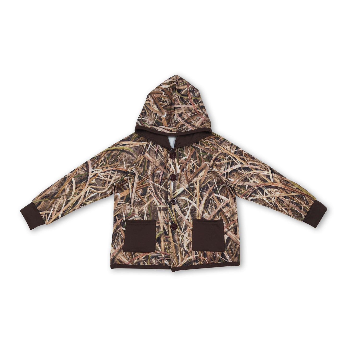 Dark brown pockets camo kids boys hooded jackets
