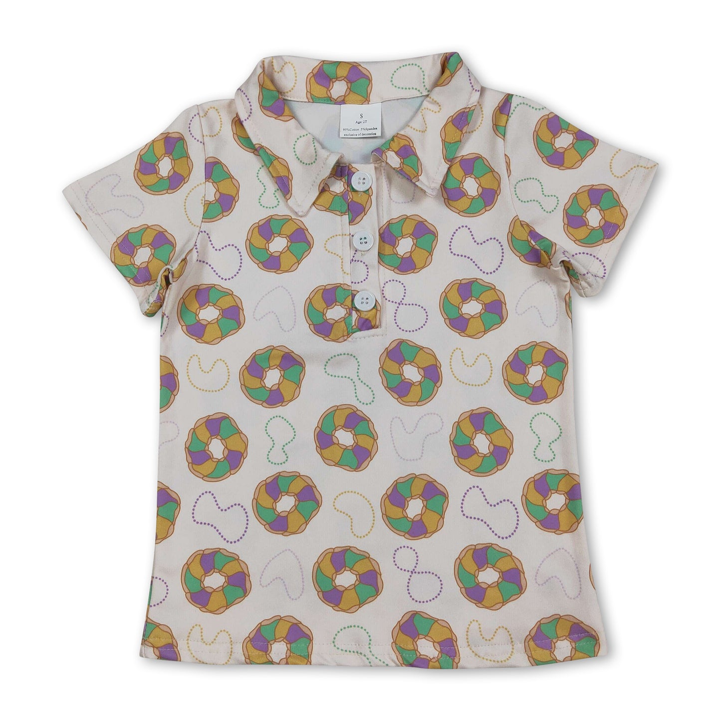 Purple yellow green donuts boys Mardi Gras polo shirt