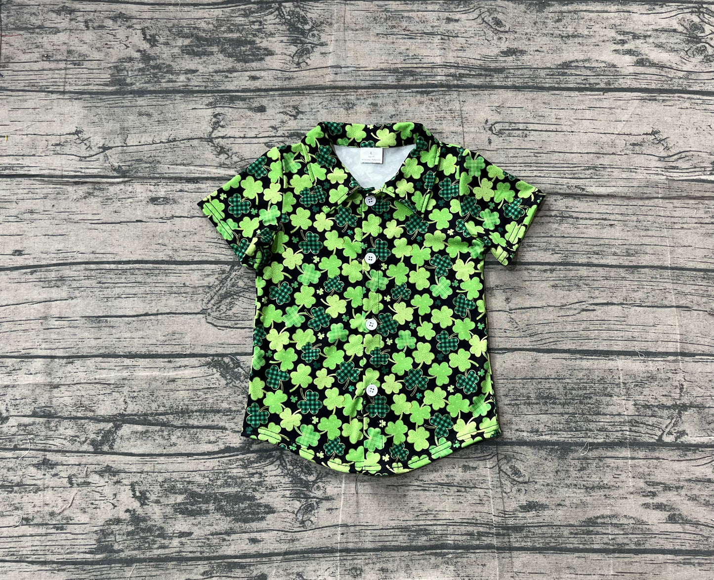Green clover boys St Patrick's day button down shirt