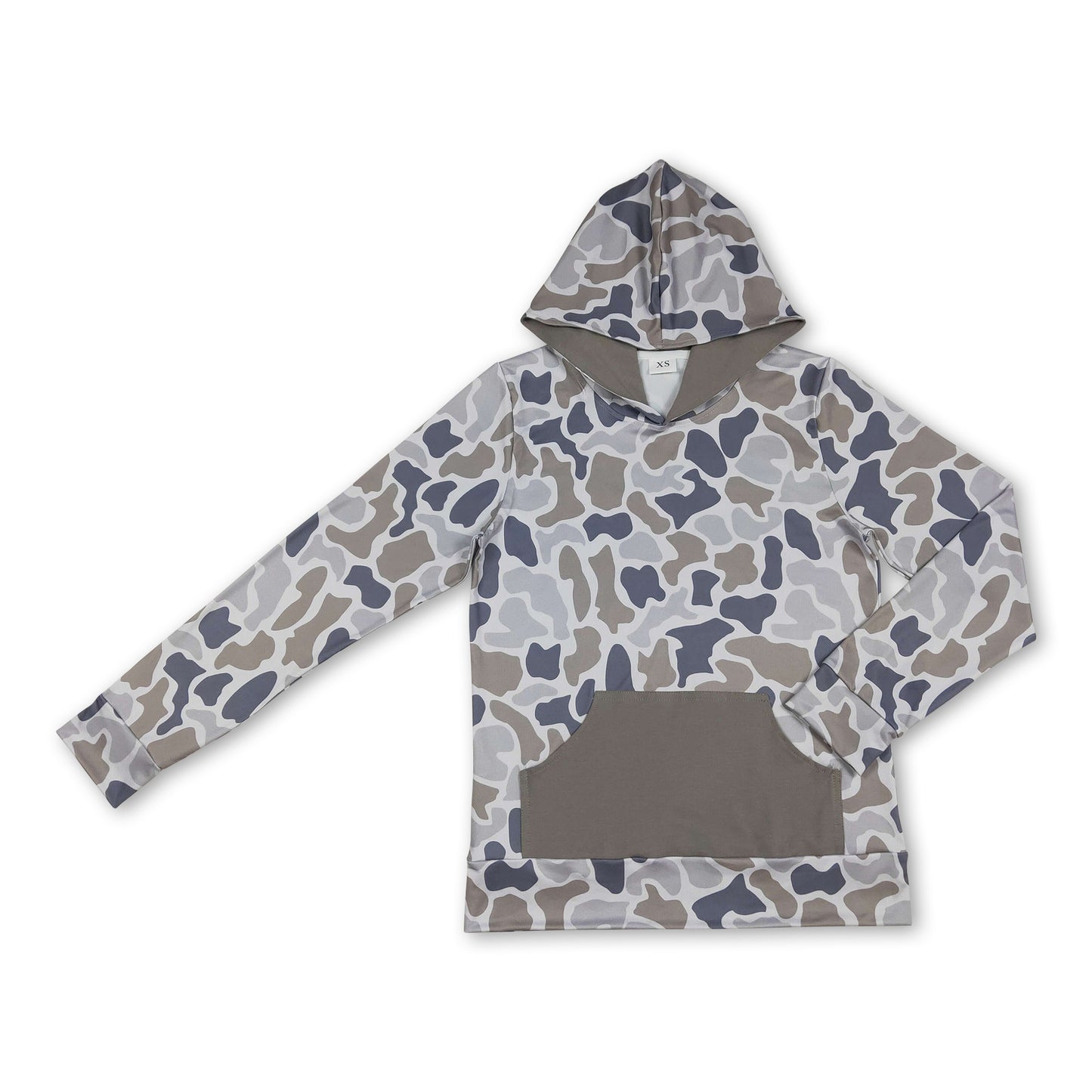 Long sleeves brown camo pocket adult men hoodie