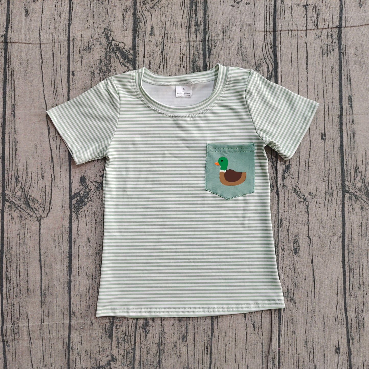 Short sleeves duck pocket stripe kids boys shirt