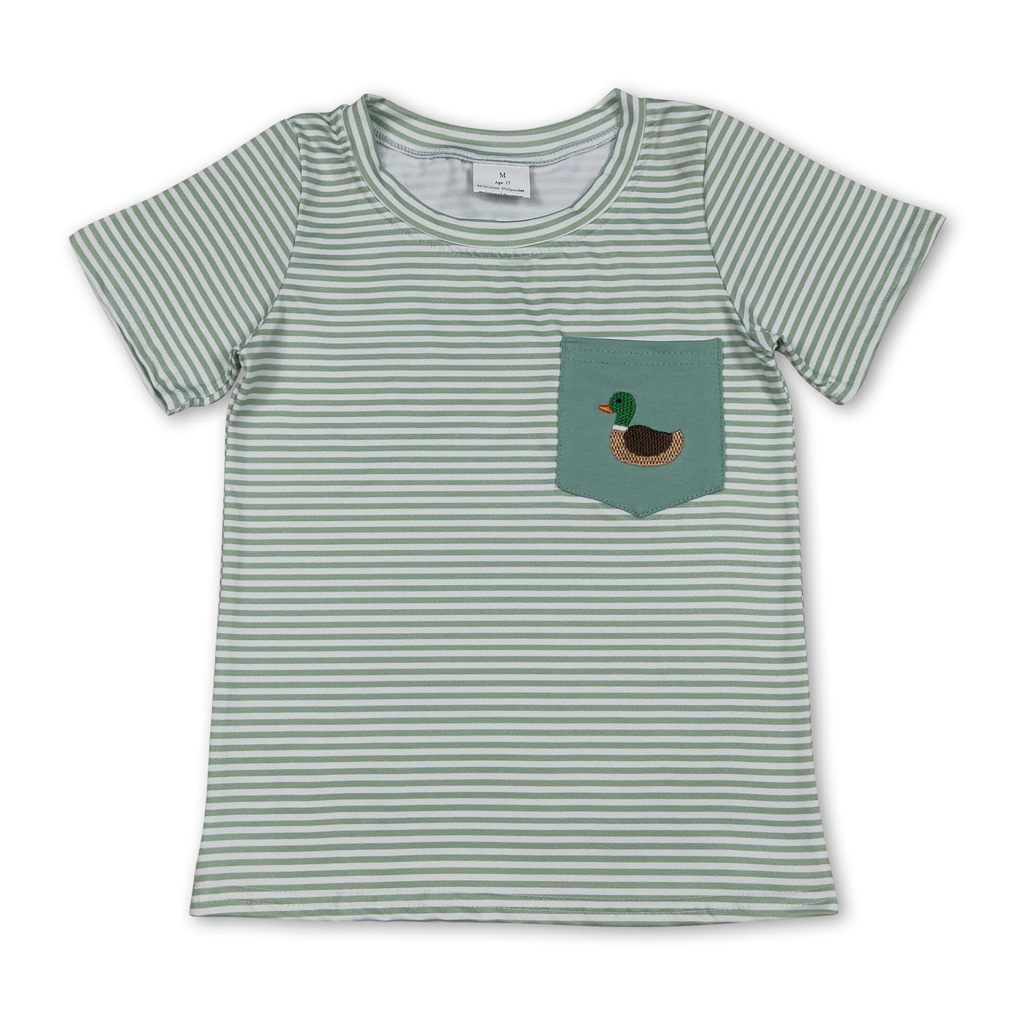 Short sleeves duck pocket stripe kids boys shirt