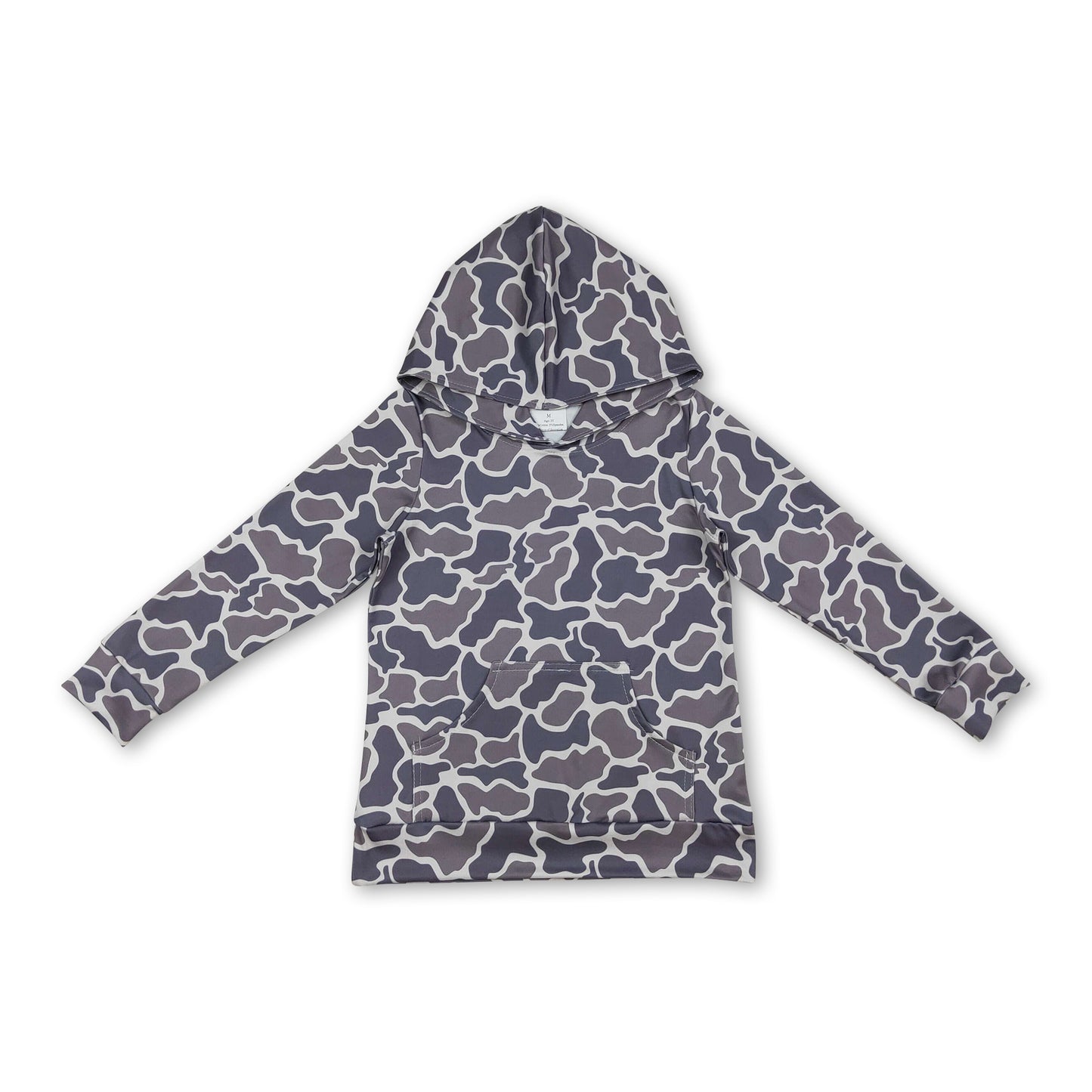 Long sleeves dark grey camo pocket kids boys hoodie
