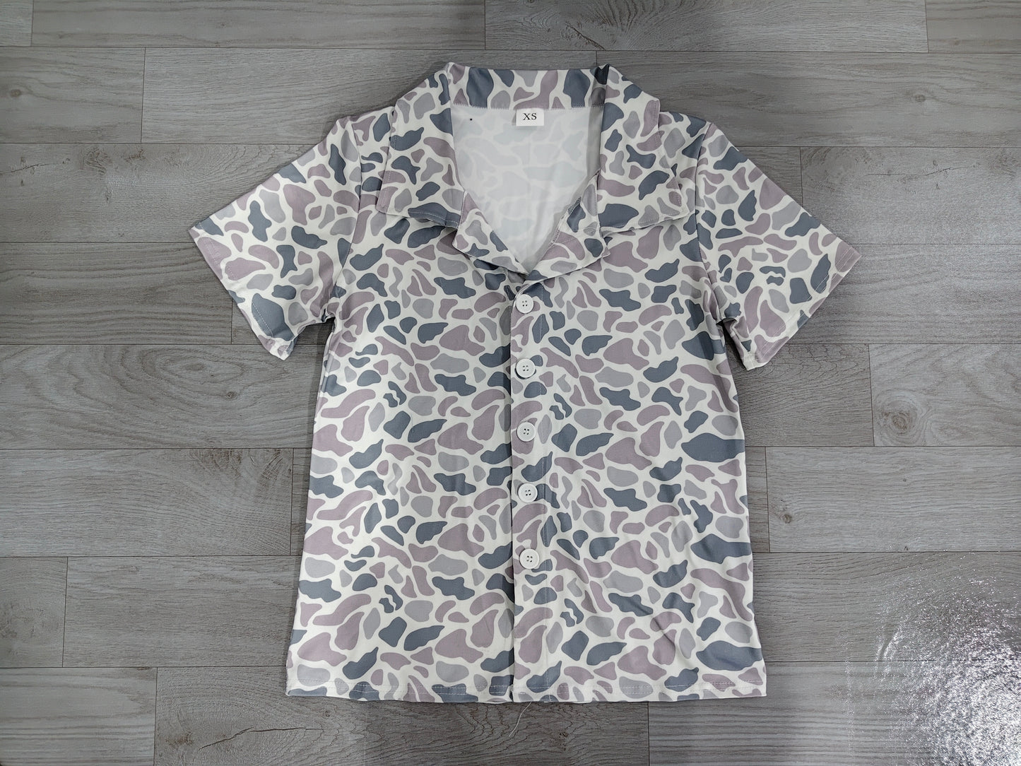 Short sleeves grey camo adult men button down top