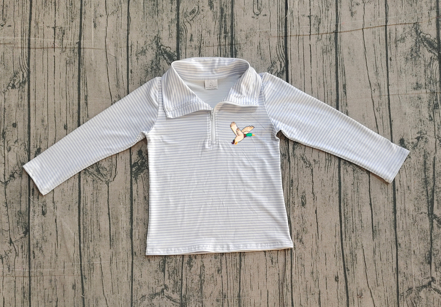 Long sleeves stripe duck embroidery kids boys pullover