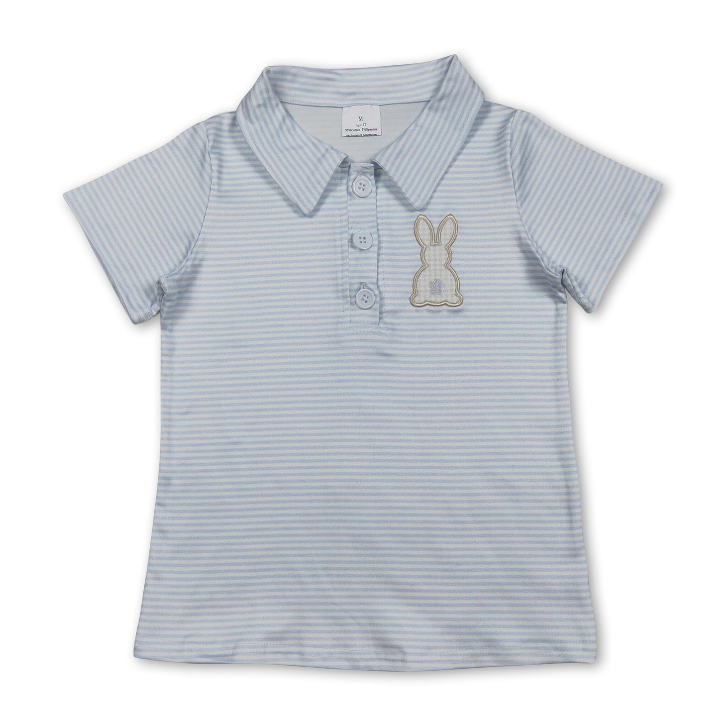 Stripe rabbit embroidery kids boys Easter polo shirt