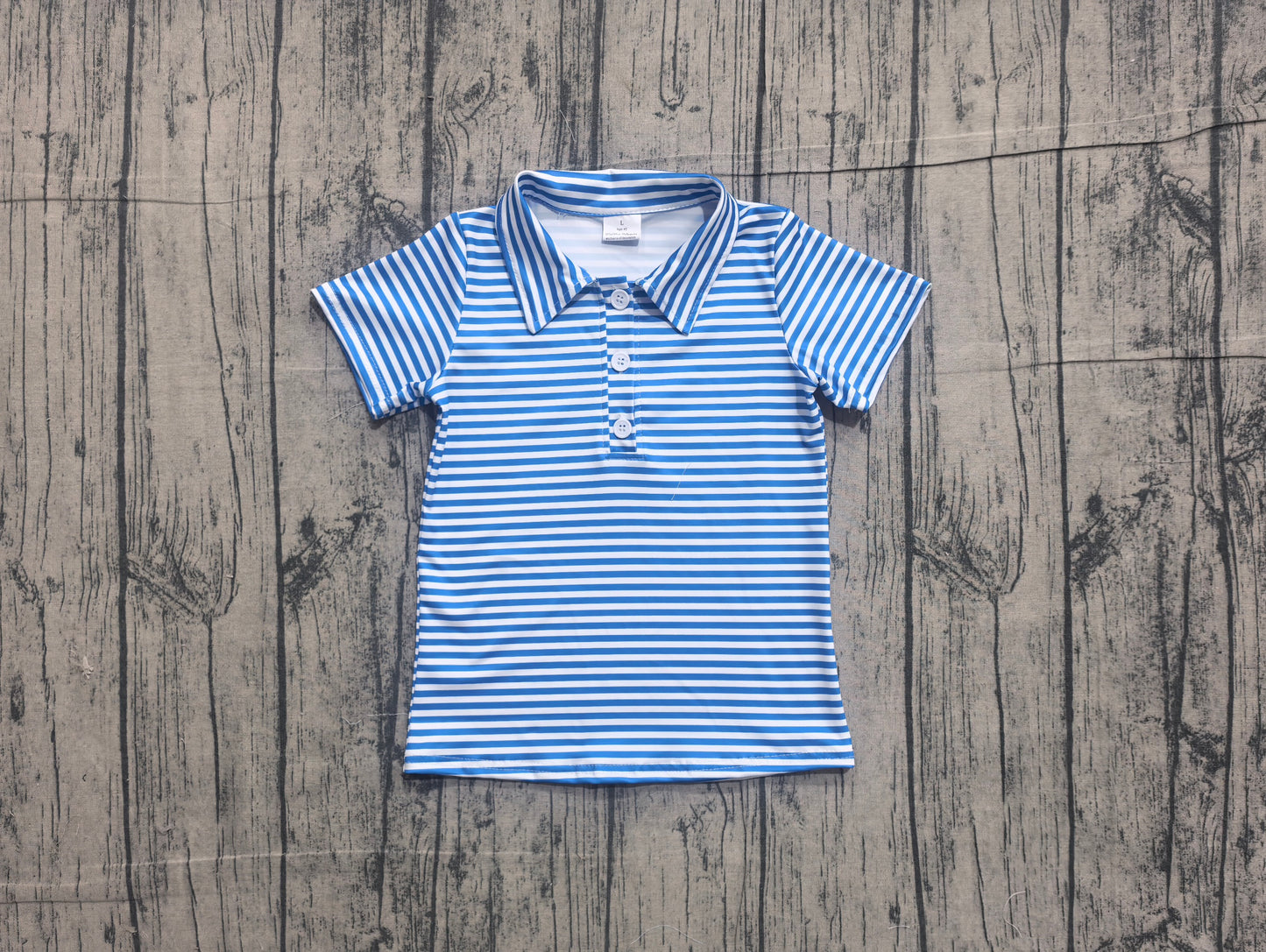 Short sleeves blue stripe kids boys team polo shirt