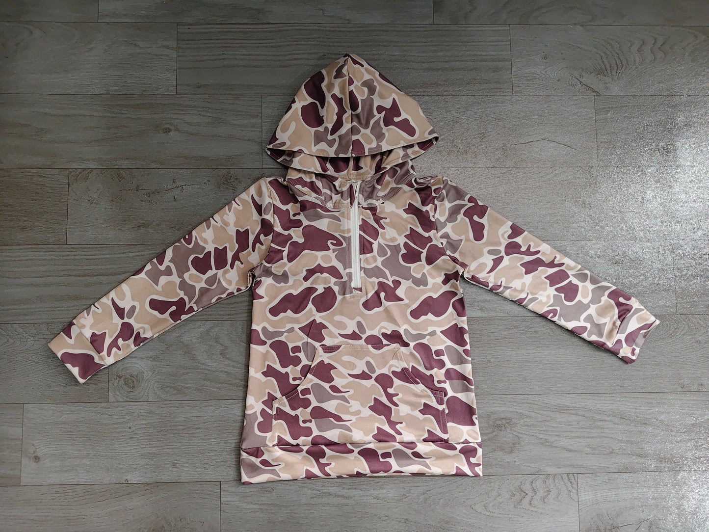 Long sleeves camo pocket zipper kids boys fall hoodie