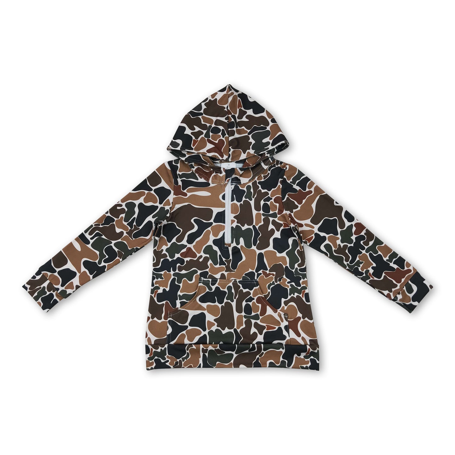 Long sleeves brown camo pocket zipper kids boys fall hoodie