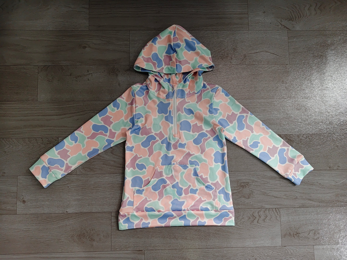 Long sleeves light blue camo pocket zipper kids boys fall hoodie