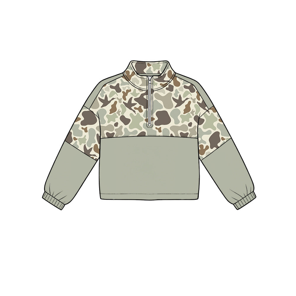 Long sleeves duck camo kids boys hunting zipper pullover
