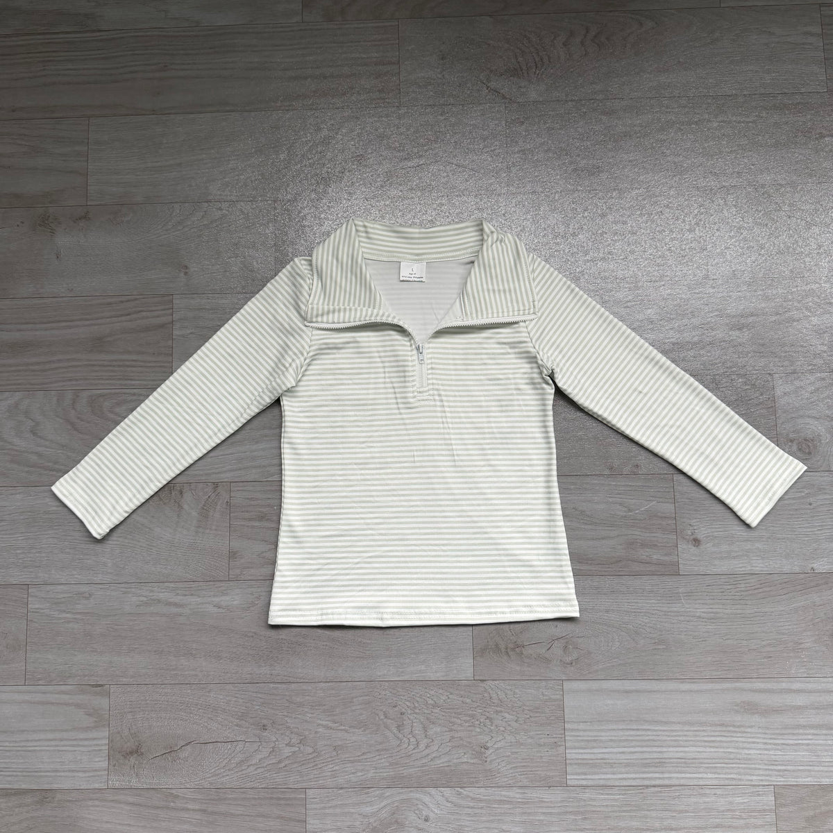Long sleeves green stripe kids boys zipper pullover