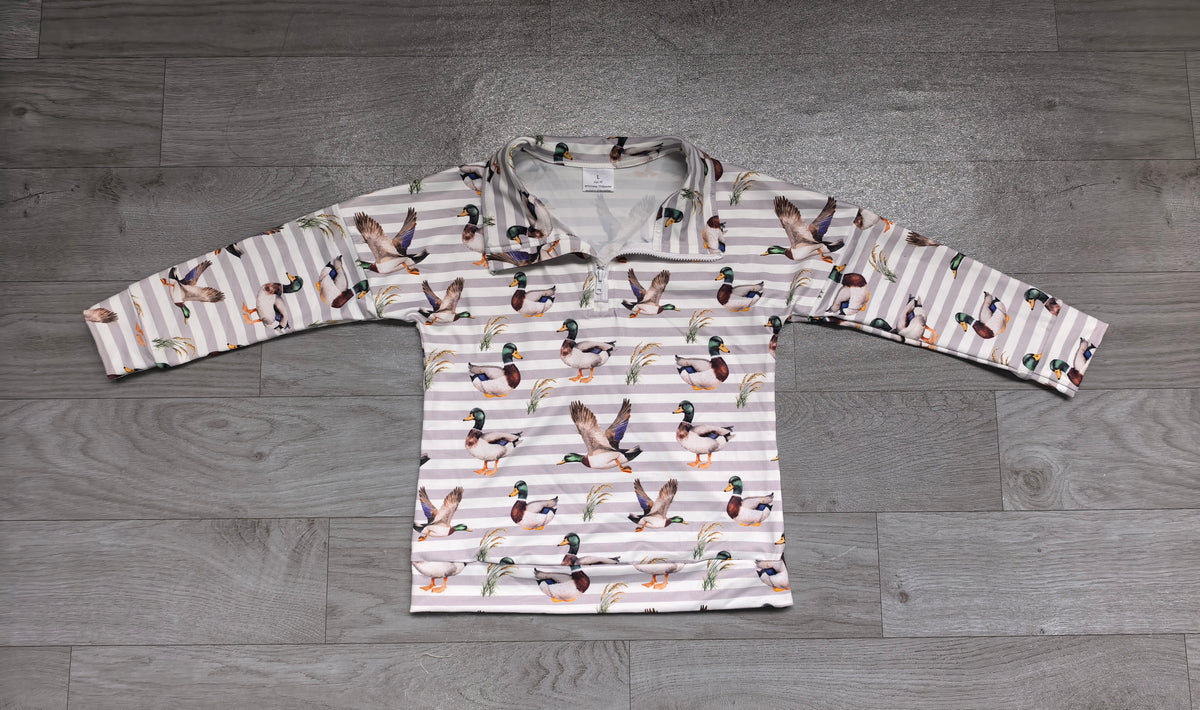 Long sleeves stripe duck kids boys zipper pullover