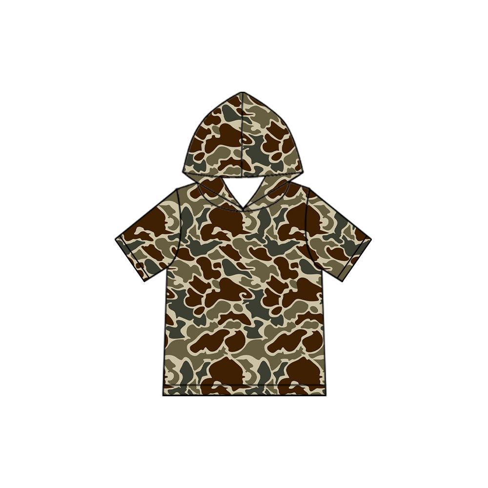 Short sleeves dark brown camo wholesale kids boys hoodie