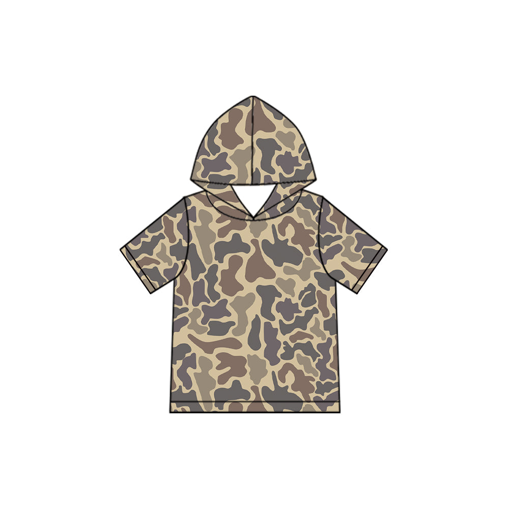 Short sleeves khaki camo wholesale kids boys hoodie