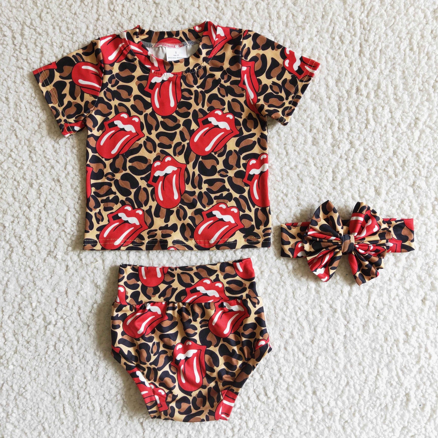 Tongue leopard short sleeve shirt bummies singer baby girls clothes