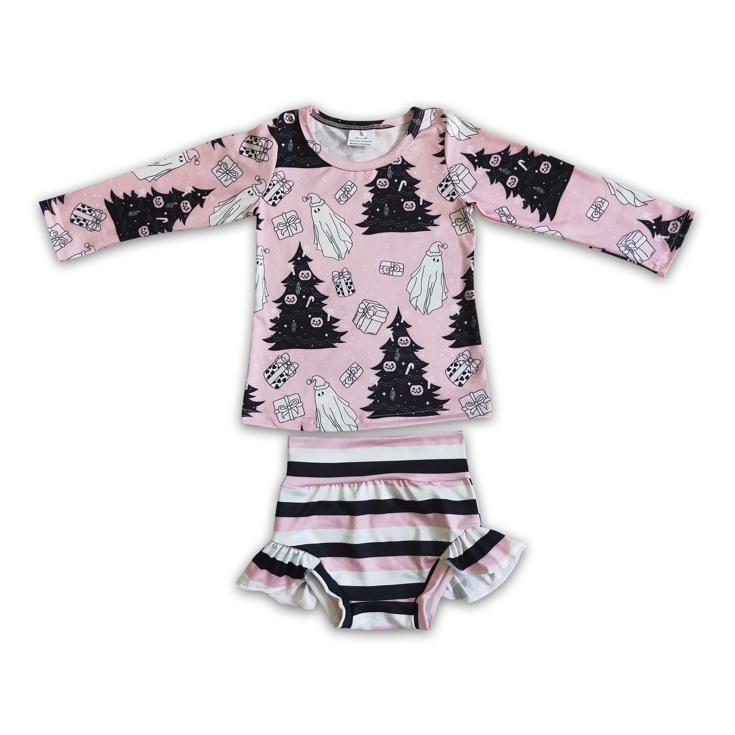 Ghost pumpkin pink shirt stripe bummies baby Halloween clothes