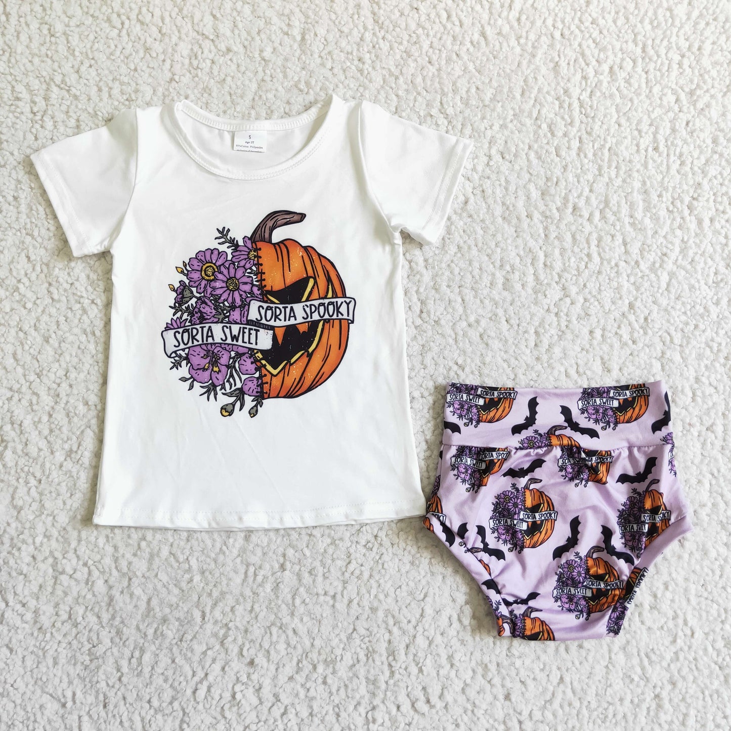 Sorta sweet sorta spooky baby girls Halloween bummies set