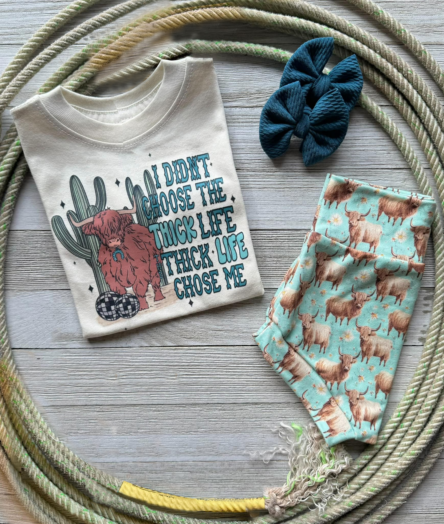 Highland cow cactus top bummies baby western set